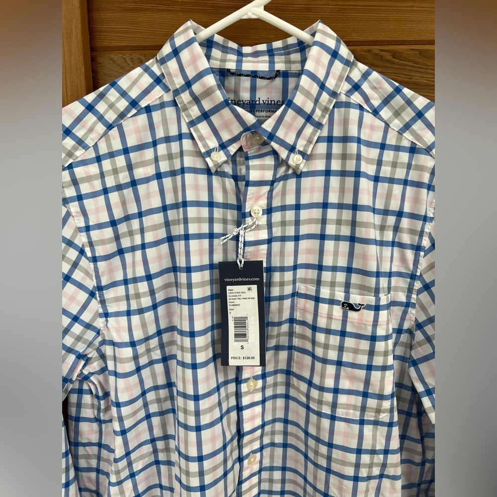 Vineyard Vines Wayward Tattersall Featherweight Performance Shirt Color Flamingo